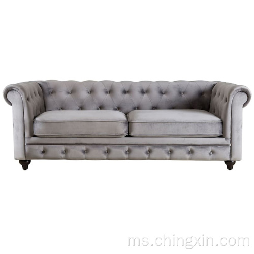 Hidup Ruang Perabot Gaya Eropah Tufted Velvet Chesterfield Sofa Settee Grey